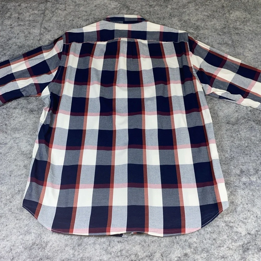 J. Crew Sunwashed Oxford Button Down Shirt Men's Large‎ Red White Blue Plaid